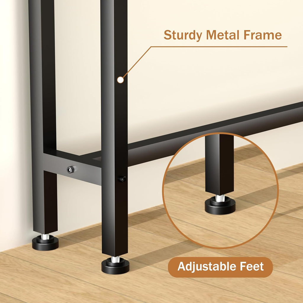 Keelian 70 Inch Double-Layer Narrow Console Sofa Table with 2 Power Outlets &4 AC Plugs&4 USB Ports, 4.9' Extension Cord Included, Behind Couch Table for Living Room/Office Easy Assembly - Black