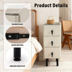 Homcosan Night Stand Small Size 9.84", Modern Minimalist Bedside Table with 3 Drawer, Easy Assembly, Narrow End Table for Small Space, Bedroom, Vanity, Dorm (Cream)