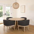 Linen Dining Chairs Set of 4, Barrel Farmhouse Kitchen Chairs with Arms, Upholstered Side Chair with Solid Wood Legs for Dining Room, Bedroom,Gray