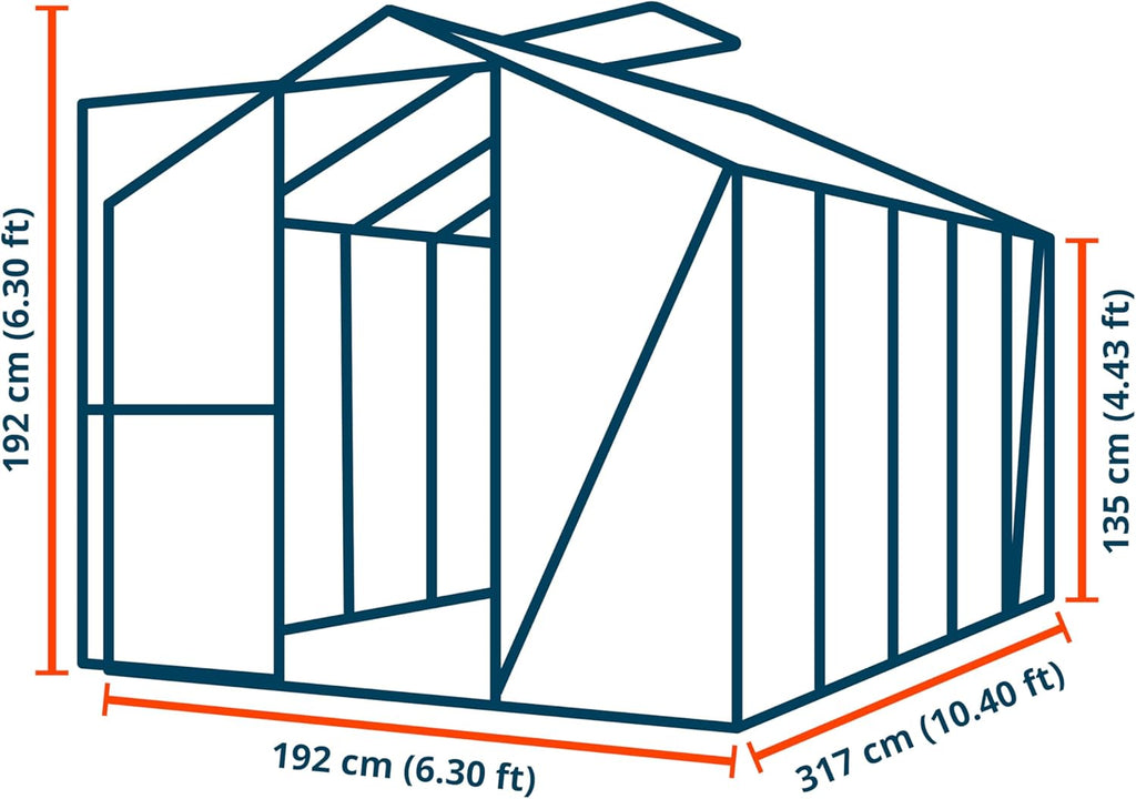 Greenhouse Jasmin 5 Aluminum Frame - 6.3 x 10.4 ft Approx. 6 mm Polycarbonate Panels