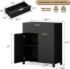 YaFiti Storage Cabinet Fluted Sideboard Buffet Cabinet with Adjustable Shelves & Quality Wooden Tabletop, Modern Accent Credenza Media Console for Living Room, Entryway, Hallway, Black