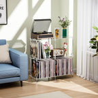 Clear Acrylic Record Player Stand with Vinyl Storage, 31.5" L x 11.8" W x 30.7" H, 3 Tier Side Turntable Table with Large Album Shelf, Modern End Table Bookshelf for Living Room, Bedroom