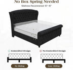 LUXOAK King Size Upholstered Sleigh Bed Frame with Tufted Headboard
