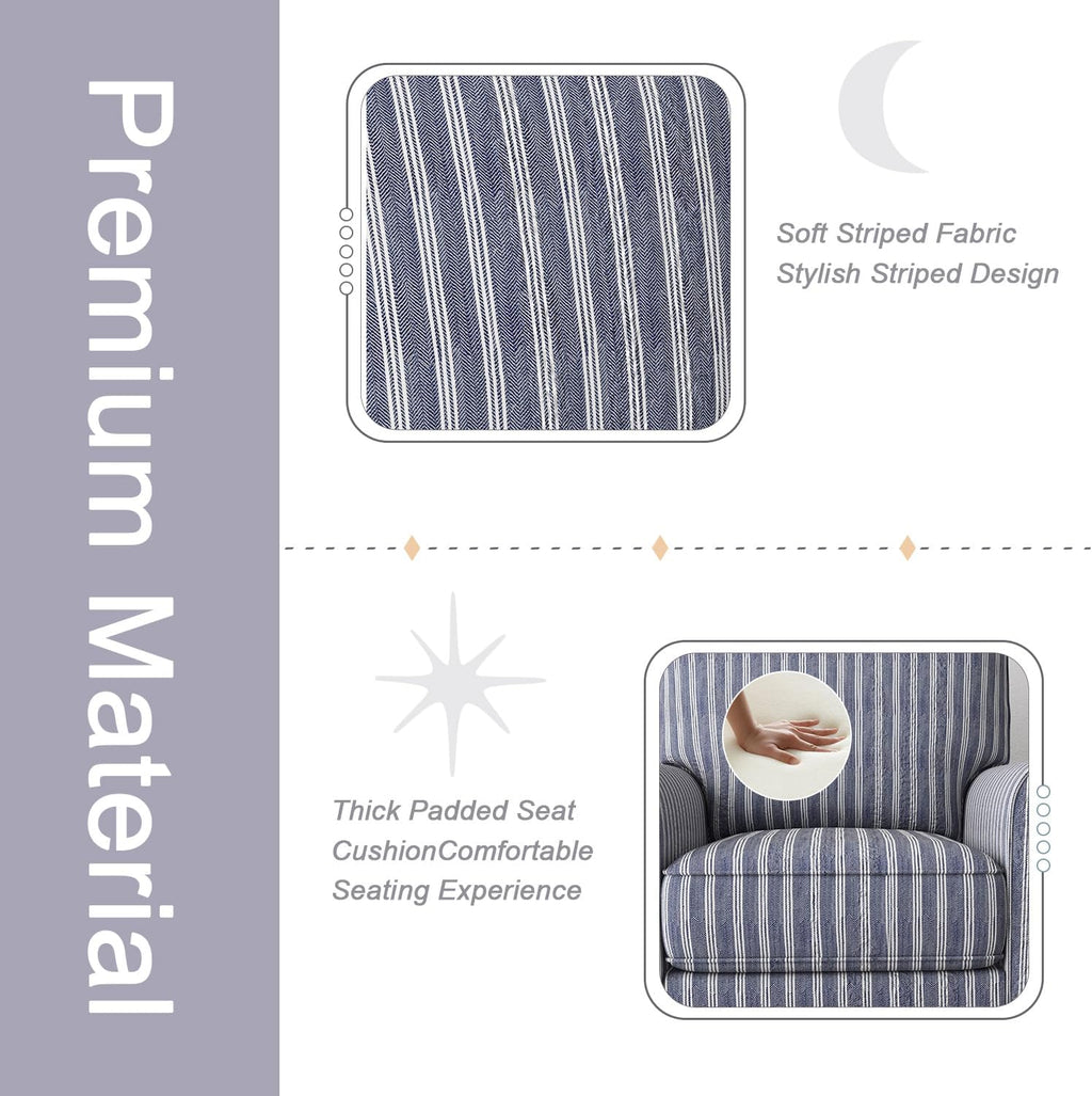 INZOY Swivel Accent Chair Set of 2, Mid Century Modern Reading Chair, Upholstered Swivel Square Chair for Living Room Bedroom Small Spaces, Fully Assembled, Blue Stripe
