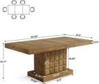 Tribesigns 63'' Dining Table for 4-6, Farmhouse Wooden Rectangular Dinner Table with Geometric Relief, Pedestal Base (Natural Brown)