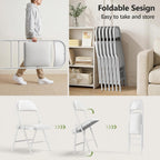 Folding Table and Chairs, 6ft Folding Table with Adjustable Height& PU Leather Padded Folding Chairs 6 Pack, Portable Table and Chairs Set for Indoor&Outdoor Use(White Table& White Chair)