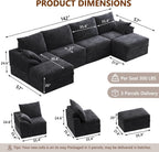 142" Modular Sectional Sofa Couch with Storage,U-Shape 4 Seat Comfy Modern Couch Sofa with Chaise, 27" Deep Seat Corduroy Sofa for Living Room, Tool-Free Assembly - Dark Grey
