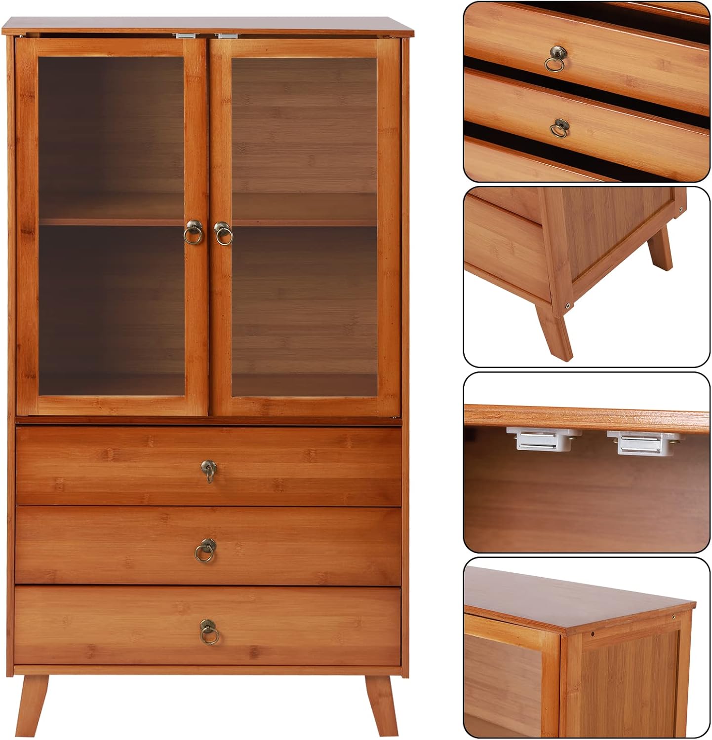 Kitchen Sideboard, Bamboo Pantry Dining Cupboard Buffet Cabinet Storage Cabinet with 2 Acrylic Doors for Living Room Dinning Room