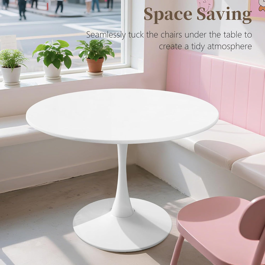 42" Tulip Table for 4-6 Persons Modern Round Dining Room Table, Mid-Century Modern White Small Kitchen Table with MDF Wooden Top, Leisure Coffee Table for Living Room, Dining Room, Office