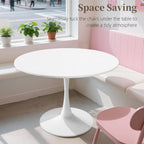 42" Tulip Table for 4-6 Persons Modern Round Dining Room Table, Mid-Century Modern White Small Kitchen Table with MDF Wooden Top, Leisure Coffee Table for Living Room, Dining Room, Office