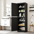 Metal Locker Cabinet with Doors and Shleves, 67" H Tall Narrow Storage Cabinet with Lock, Pantry Storage Cabinet for Living Room, Pantry, Bathroom (2Doors-Lock, Black)