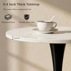 27.6" Marble Round Tulip Table, Mid-Century Modern Style Dining Table with Black Pedestal Base for 2-4 People, Featuring A Marble Tabletop for Kitchen, Dining Room, Cafe (White)