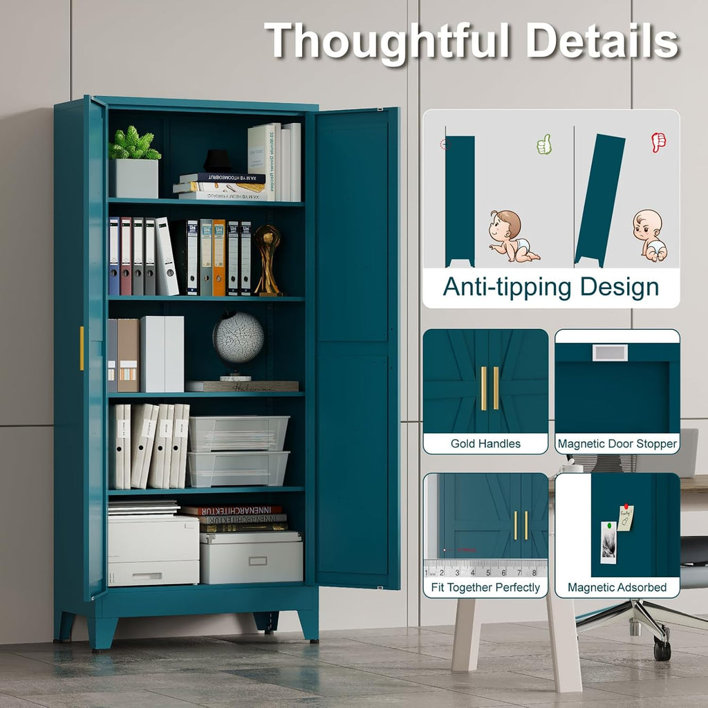 Tall Kitchen Pantry Storage Cabinet,Metal Blue Cabinets With Doors and Adjustable Shelves,Garage Storage Cabinets,Large Steel Shop Cabinet With Lock,Lockable Tool Cupboard For Living Room (Blue)