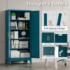Tall Kitchen Pantry Storage Cabinet,Metal Blue Cabinets With Doors and Adjustable Shelves,Garage Storage Cabinets,Large Steel Shop Cabinet With Lock,Lockable Tool Cupboard For Living Room (Blue)