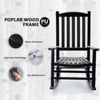 Hupmad Wooden Rocking Chair Outdoor Oversized Porch Rocker Chair,Patio Wooden Rocker with High Back and Armrest,All Weather Rocker Slatted for Backyard,Garden,400 lbs Support,Black