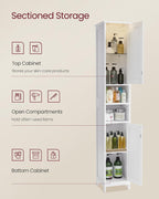 VASAGLE Tall Storage Cabinet with Lights, Slim Freestanding Cabinet with Adjustable Shelves, for Small Spaces, Bathroom, Living Room, Modern, 11.8 Inches Wide, Cloud White UBBC566W02V1
