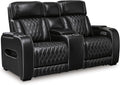 Signature Design by Ashley Boyington Power Reclining Loveseat with Console | A combination of leather and faux leather, Zero-gravity power recline, Air massage system and heat, USB storage console