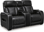 Signature Design by Ashley Boyington Power Reclining Loveseat with Console | A combination of leather and faux leather, Zero-gravity power recline, Air massage system and heat, USB storage console
