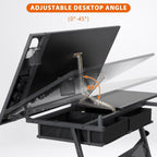 LEMY Drafting Table Art Desk, Height Adjustable Drawing Table Tilting Tabletop Work Station with Stool and Storage Drawer for Home, Office, Writing, Black