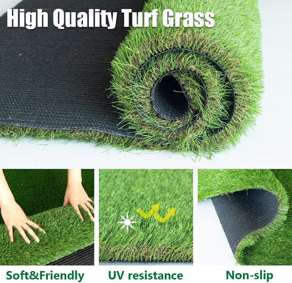 Petgrow Luxurious Artificial Grass Realistic Turf 4 X 48 Feet,1.57 Inch Pile Height Ultrathick Indoor/Outdoor Dog Fake Faux Grass,Synthetic Grass Rug Garden Landscape Patio,Drainage Holes