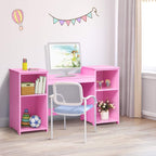 Costzon Kids Vanity, 2 in 1 Princess Makeup Desk Dressing Table with Detachable Top, Toddler Vanity with Tri-fold Mirror & Storage Shelves, Vanity Set for Little Girls, Pink