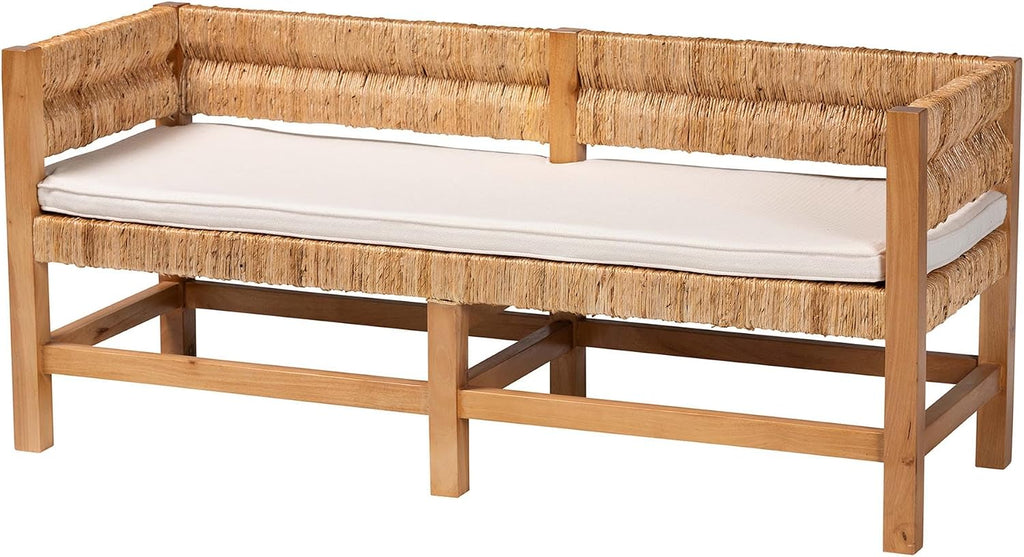 Bali & pari Ismael Accent Bench - Handwoven Seagrass Accent Seating with Mahogany Wood Frame, Raised Back Bench for Entryway or Living Room