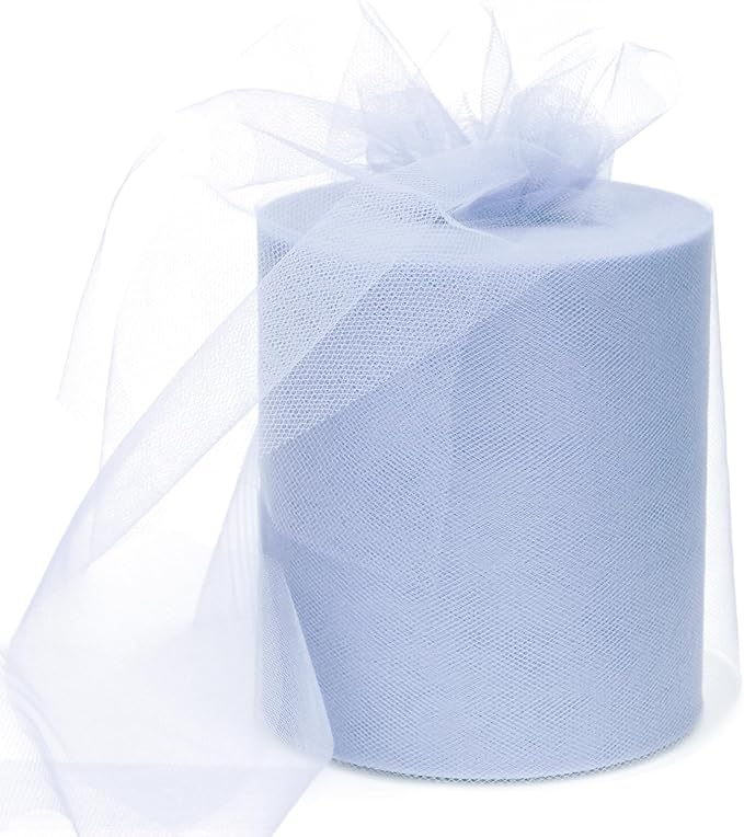6" x 200 Yards Dusty Blue Tulle Fabric Rolls, Blue Spool Tulle Ribbon for DIY Tutu Skirt Wedding Decoration Baby Shower Birthday Party Backdrop Gift Wrapping Bow Craft Supplies