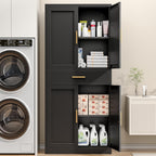 Metal Cabinet, 71” Garage Storage Cabinet with Doors and Adjustable Shelves (Black, 1 Drawer)