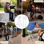 Folding Stool, White 24 Inch Foldable Bar Stool with Handle | Portable Seat, 500 lbs Capacity, Non-Slip Feet, Space-Saving for Guitar, Workbench, Kitchen Island, Outdoor, Party(1 Pack)