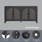 Okvnbjk Sideboard Buffet Cabinet with Storage, 60inch Kitchen Buffet Table with Soft Closing Door Hinges, Rattan Coffee Bar Cabinet for Living Room, Dining Room, Black