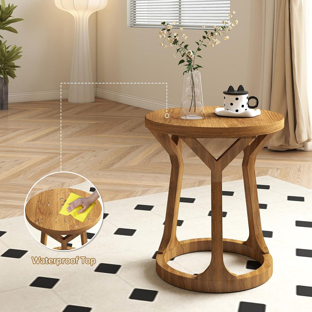 Round Side Table, Farmhouse End Table for Small Spaces, Accent Table for Living Room, Bedroom, Home Office (Brown, 1-Pack)