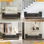 End of Bed Bench for Bedroom, 66.34'' Long King Size Vegan Leather Bench with Arms Upholstered Shoe Bench for Entryway, Hallway, Cloakroom, Window Bench (Grey PU).