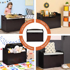 Costzon Modern Espresso Wooden Toy Chest with Bench Seat, Toy Storage Trunk Case, Finger-Pinch Prevention, Lift-Top Foot Rest Seat for Toddler Bedroom Playroom Entry