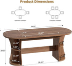 70.8" Dining Table for 4-6, Oval Kitchen Tables with Storage, Long Dinner Table with Curved Base, Modern Dining Room Tables for Living Room Gathering (Walnut)