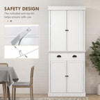 72.5" Kitchen Pantry Cabinet, Traditional Freestanding Storage Cabinet with 4 Doors, Drawer and 3 Adjustable Shelves for Dining Room, White Wood Grain