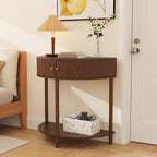 Entryway Table, Artisan-Crafted Half Moon Fluted Console Tables with 2 Rattan Storage,Small Half Circle Tables for Hallway, Narrow Round Accent Decort Table for Living Room (Brown)