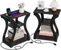 ZENY End Tables Set of 2 with Charging Station, Side Table with USB Ports and Outlets, 3 Tier Nightstand with Storage Shelf for Living Room, Bedroom, Black