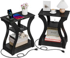 ZENY End Tables Set of 2 with Charging Station, Side Table with USB Ports and Outlets, 3 Tier Nightstand with Storage Shelf for Living Room, Bedroom, Black