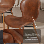 Modern Dining Chair Set of 4, Dining Room Chairs with Thick Cushions | Faux Leather Upholstered Kitchen Armless Side Chairs, Wooden Leg for Home, Kitchen, Brown