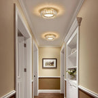 Crystal Gold Flush Mount Ceiling Light Fixture,Dimmable LED 5CCT 3000K-6000K Chandelier,11 Inch Modern Small 24W Round Lighting Fixtures for Kitchen Hallway Foyer Laundry Room