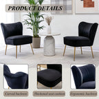 Velvet Accent Chair Set of 2 Comfy Living Room Chair Armless Slipper Chair Mid Century Side Single Sofa Chair with Golden Legs Wingback for Bedroom Guest Room, Black