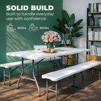 EconoHome 6 Ft White Plastic Folding Table Set with 2 Benches – Heavy-Duty Picnic Table & Bench Set, Space-Saving, Indoor/Outdoor, Seats 6-8, Easy Storage & Transport
