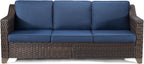 Outdoor Couch, Wicker Outdoor Conversation Set | Patio Couch with Olefin Removable Cushion, All-Weather Wicker Sofa with Deep Seat for Porch, Deck and Backyard, Blue