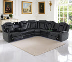 Power Recliner Sectional Sofa Set,Living Room Furniture Sets,Black Leather Sectional Reclining Couch Power Reclining Sofa with LED Light/Storage Console for Living Room