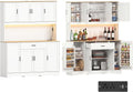 FUQARHY 71" Kitchen Pantry Storage Cabinet, Tall Kitchen Hutch with Charging Station, 55" Wide Large Food Pantry Storage Cabinet with LED Light, Drawers and Adjustable Shelf for Dining Room (White)