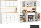 FUQARHY 71" Kitchen Pantry Storage Cabinet, Tall Kitchen Hutch with Charging Station, 55" Wide Large Food Pantry Storage Cabinet with LED Light, Drawers and Adjustable Shelf for Dining Room (White)