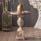 Vintage Round Side End Table, Wood Center Table, Vintage Hand Carved Side Table, Small Accent Pedestal Table for Bedside, Sofa, Living Room and Bedroom