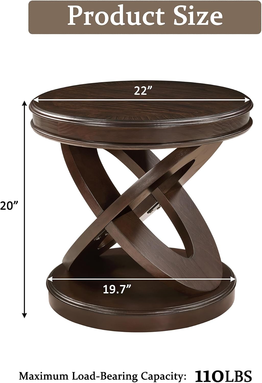 Retro Round Wooden End Table, Sofa Side Table with X-Shape Base for Living Room