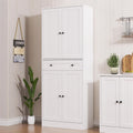 Furnify 71" Tall Kitchen Pantry Storage Cabinet with Doors & Drawer, White | Farmhouse Freestanding Cupboard with Adjustable Shelves, Rustic Wood Pantry for Dining Room Living Room