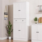 Furnify 71" Tall Kitchen Pantry Storage Cabinet with Doors & Drawer, White | Farmhouse Freestanding Cupboard with Adjustable Shelves, Rustic Wood Pantry for Dining Room Living Room